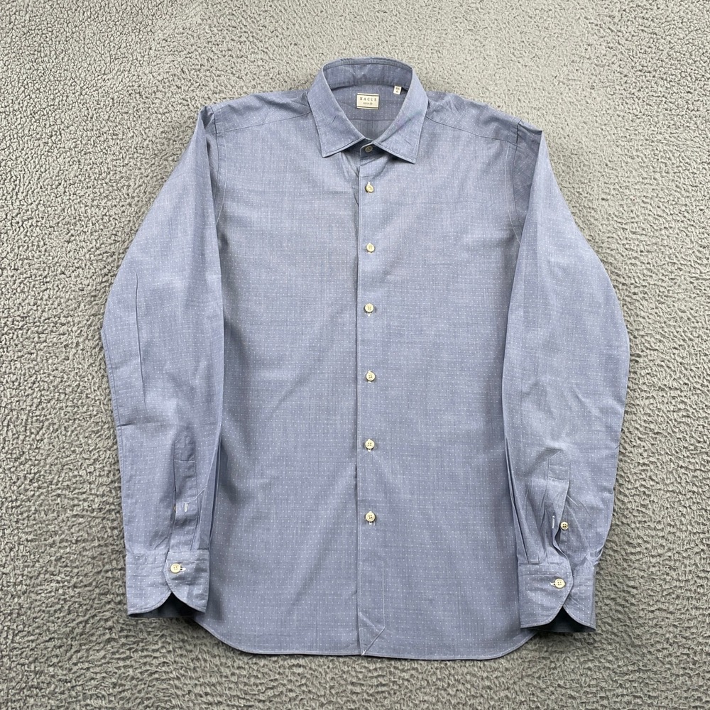 Xacus Dress Shirt Mens 15.75 Blue Micro Dot Tailor Fit Long Sleeve Cotton